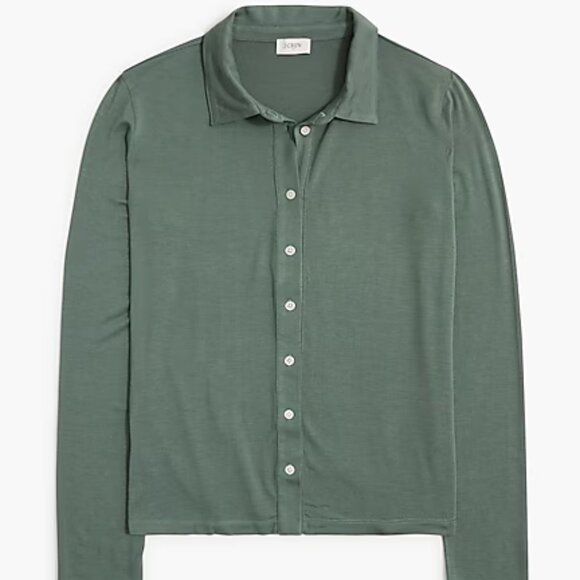 J. Crew Pale Spinach Knit Long-Sleeve Button-up Top/NWT/M - Picture 1 of 8